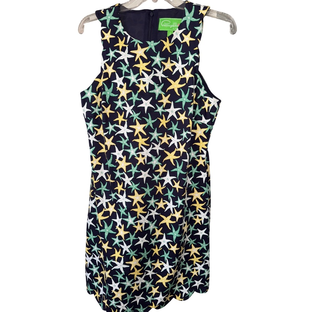 Pappagallo Starfish Sleeveless Scalloped Shift Dress Womens‎ Navy size 6